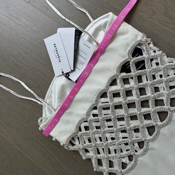 Retrofete SOLENE White Dress Cut Out Pearl Crystal Embellished XS X-SMALL - Picture 11 of 14